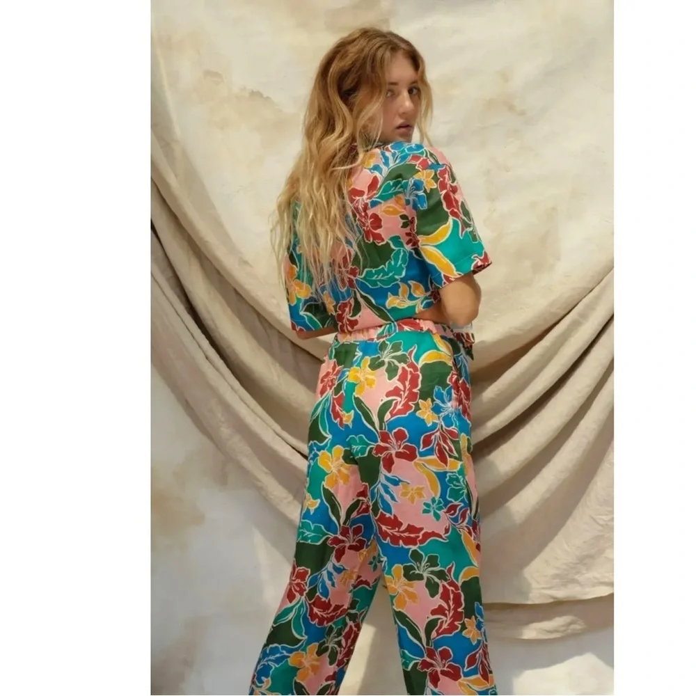 Stone Fox Swim X Free People Gita Linen Pants in Fiesta Floral XS Wide Leg NEW
